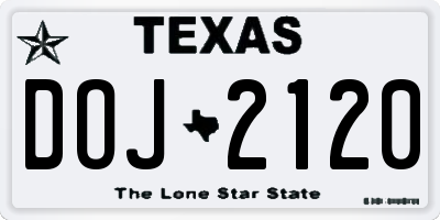 TX license plate DOJ2120