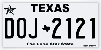 TX license plate DOJ2121