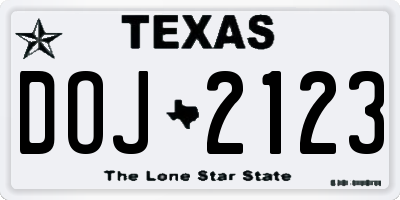 TX license plate DOJ2123