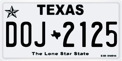 TX license plate DOJ2125