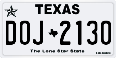 TX license plate DOJ2130
