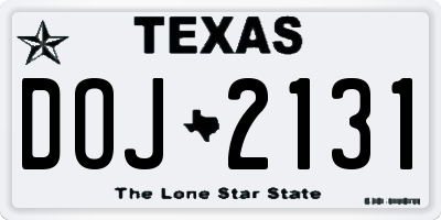 TX license plate DOJ2131