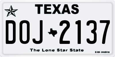TX license plate DOJ2137