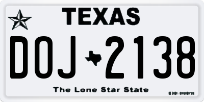 TX license plate DOJ2138