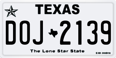 TX license plate DOJ2139