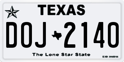 TX license plate DOJ2140