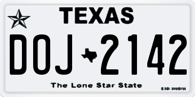 TX license plate DOJ2142