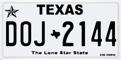 TX license plate DOJ2144