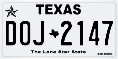 TX license plate DOJ2147