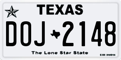 TX license plate DOJ2148