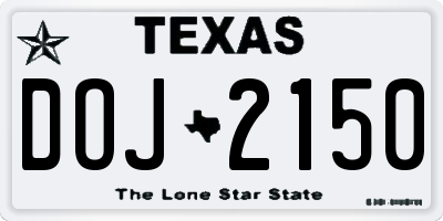 TX license plate DOJ2150
