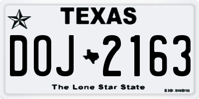 TX license plate DOJ2163