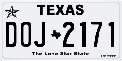 TX license plate DOJ2171