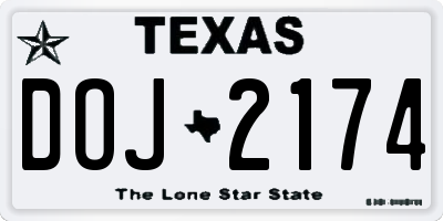 TX license plate DOJ2174