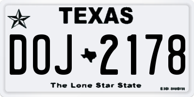 TX license plate DOJ2178