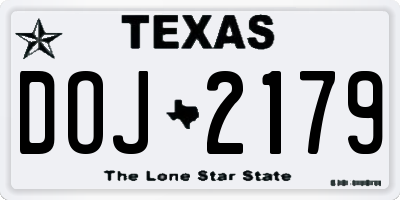 TX license plate DOJ2179