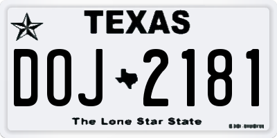 TX license plate DOJ2181