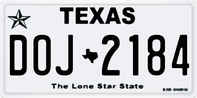 TX license plate DOJ2184