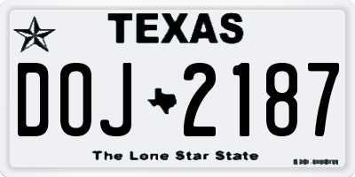 TX license plate DOJ2187