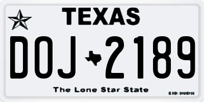 TX license plate DOJ2189