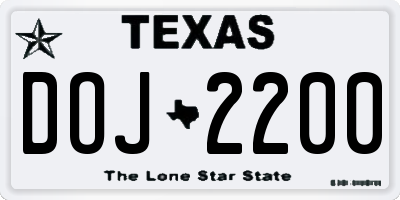 TX license plate DOJ2200