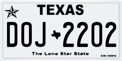 TX license plate DOJ2202