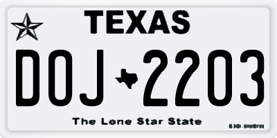 TX license plate DOJ2203