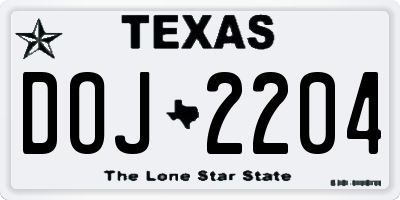 TX license plate DOJ2204