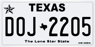 TX license plate DOJ2205
