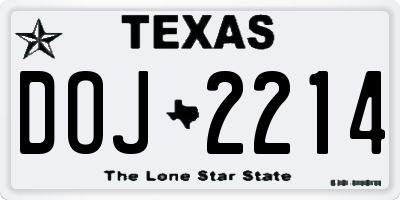 TX license plate DOJ2214