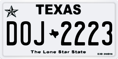 TX license plate DOJ2223