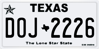 TX license plate DOJ2226