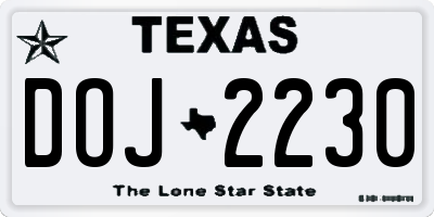 TX license plate DOJ2230