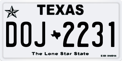 TX license plate DOJ2231