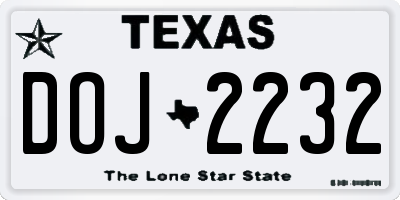 TX license plate DOJ2232