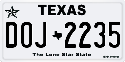 TX license plate DOJ2235