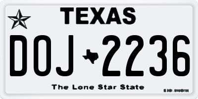 TX license plate DOJ2236
