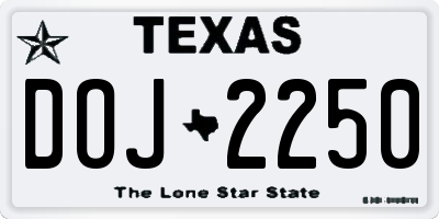 TX license plate DOJ2250