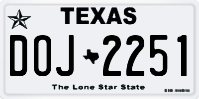 TX license plate DOJ2251