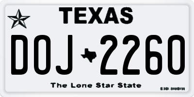 TX license plate DOJ2260