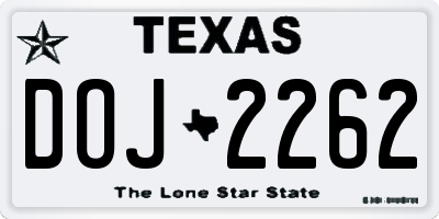 TX license plate DOJ2262