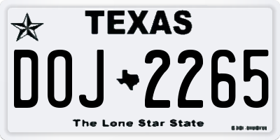 TX license plate DOJ2265