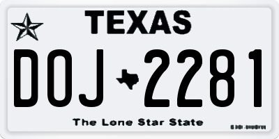 TX license plate DOJ2281