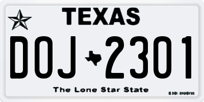 TX license plate DOJ2301