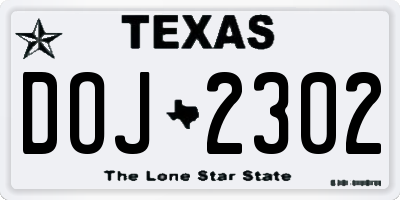 TX license plate DOJ2302