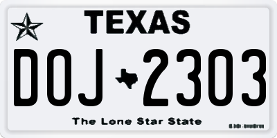 TX license plate DOJ2303
