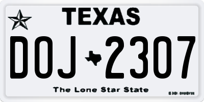 TX license plate DOJ2307
