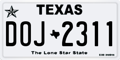 TX license plate DOJ2311