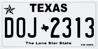 TX license plate DOJ2313