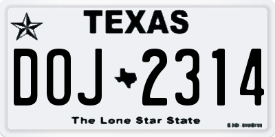 TX license plate DOJ2314